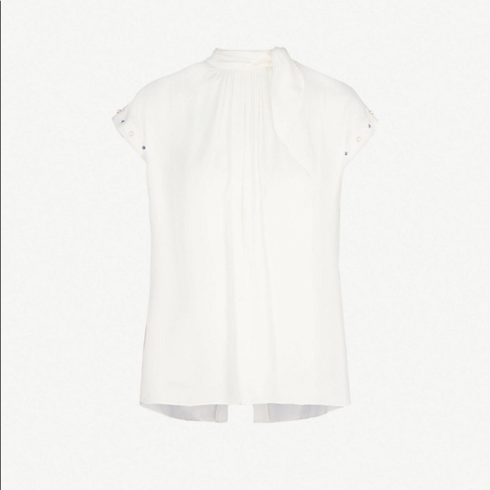 Sandro Courbe Satin Studded Back slit Top Blouse Ecru white - Picture 7 of 16